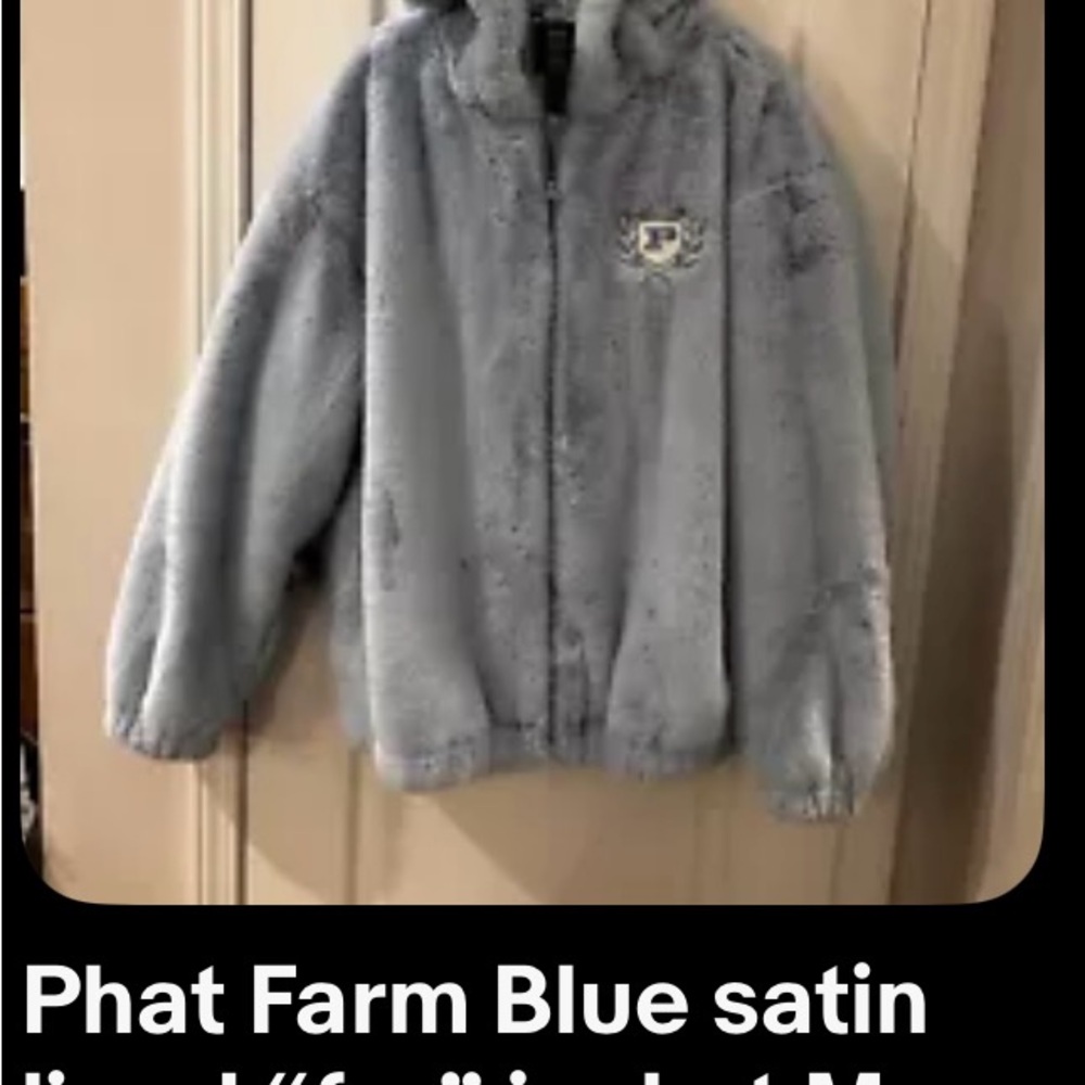 Phat Farm Blue Bomber Jacket with Soft Texture and Relaxed Fit 2xl